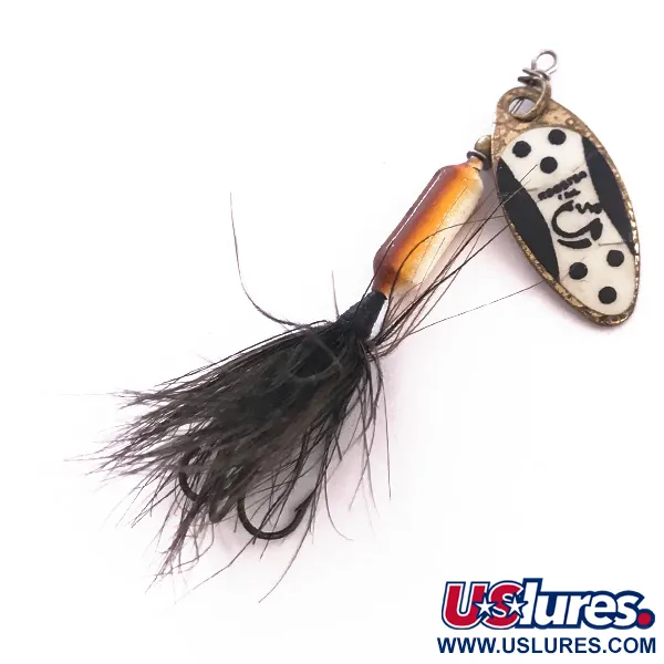 Vintage  Yakima Bait Worden’s Original Rooster Tail Glow, 3/32oz Brass / White / Black Glow in Dark spinning lure #4044