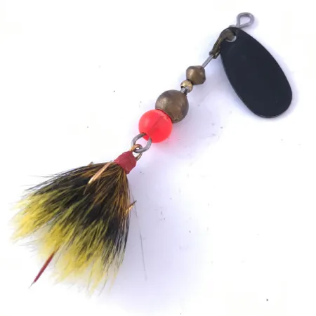 Vintage Mepps Black Fury 0 Dressed, 3/32oz Black / Yellow spinning lure #4050
