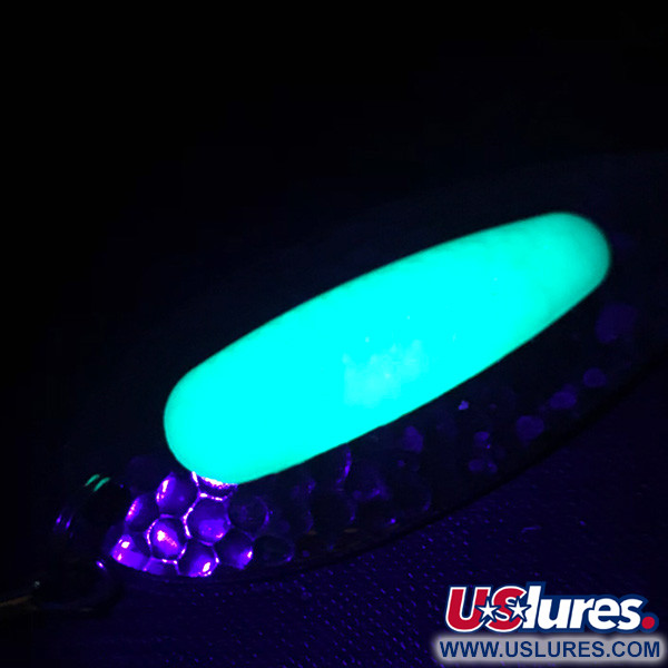 Vintage   Blue Fox Pixee UV, 3/4oz Nickel / Green UV Glow in UV light, Fluorescent fishing spoon #4064