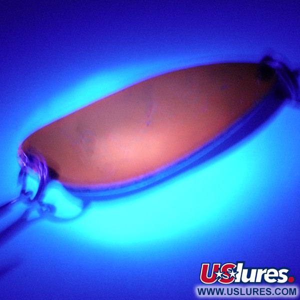 Vintage  Seneca Little Cleo (Hula Girl) UV, 1/2oz Nickel / Orange UV Glow in UV light, Fluorescent fishing spoon #4076