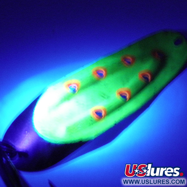 Vintage  Rustowicz Charger №3 UV, 2/5oz Nickel / Yellow / UV Glow in UV light, Fluorescent fishing spoon #4078