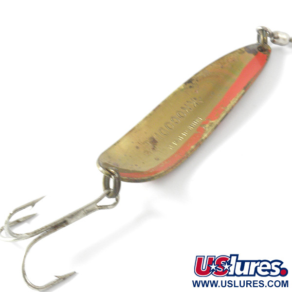 Vintage  Luhr Jensen Krocodile Die #5, 1oz Brass / Red fishing spoon #4087