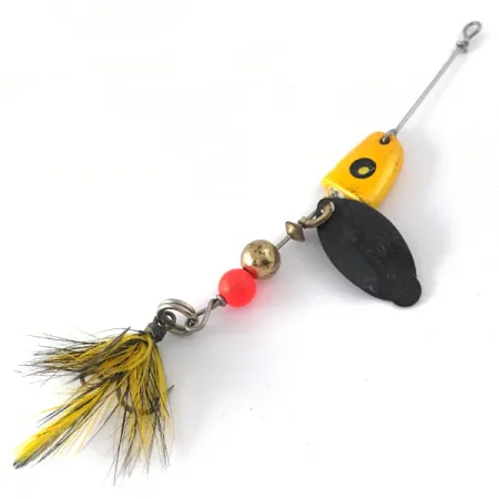 Vintage Mepps Lusox 0, 1/4oz Black / Yellow spinning lure #4110