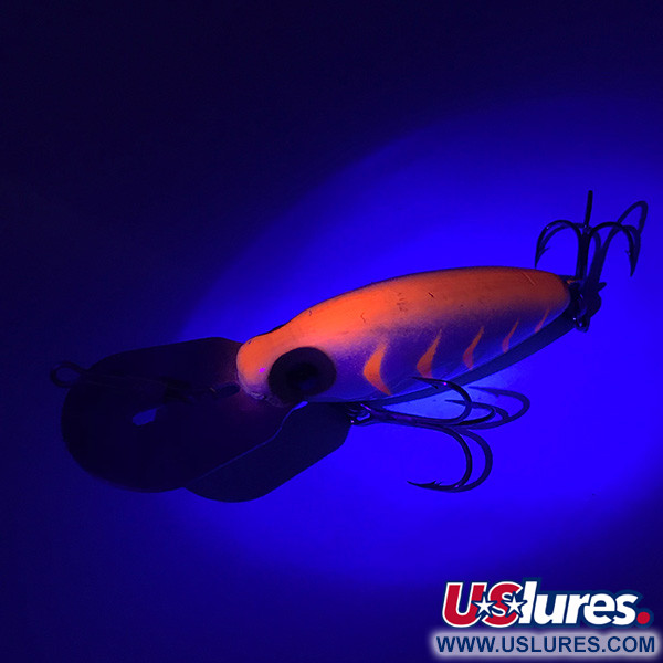 Vintage  Storm Hot'N'Tot Thin Fin UV, 2/5oz White / Red UV Glow in UV light, Fluorescent fishing lure #4163