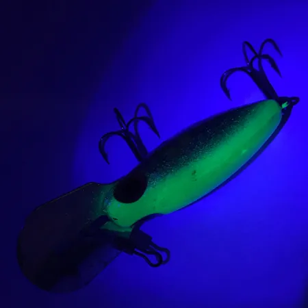 Vintage Storm Hot'N'Tot Thin Fin, 2/5oz Silver / Fluorescent Green UV Glow in UV light, Fluorescent fishing lure #4164
