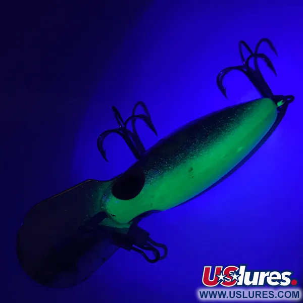 Vintage Storm Hot'N'Tot Thin Fin, 2/5oz Silver / Fluorescent Green UV Glow in UV light, Fluorescent fishing lure #4164