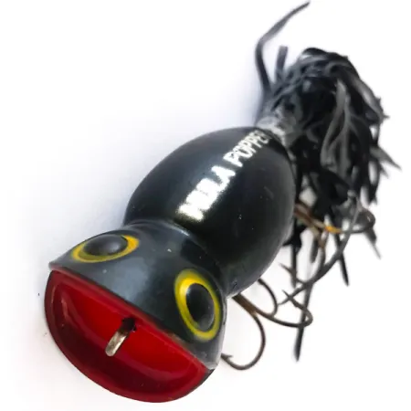 Vintage Fred Arbogast Hula Popper, 1/2oz Black / Red fishing lure #4165
