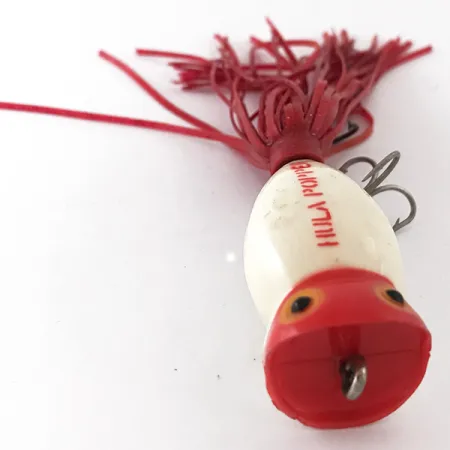 Vintage Fred Arbogast Hula Popper, 1/4oz Red / White fishing lure #4166