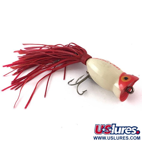 Vintage Fred Arbogast Hula Popper, 1/4oz Red / White fishing lure