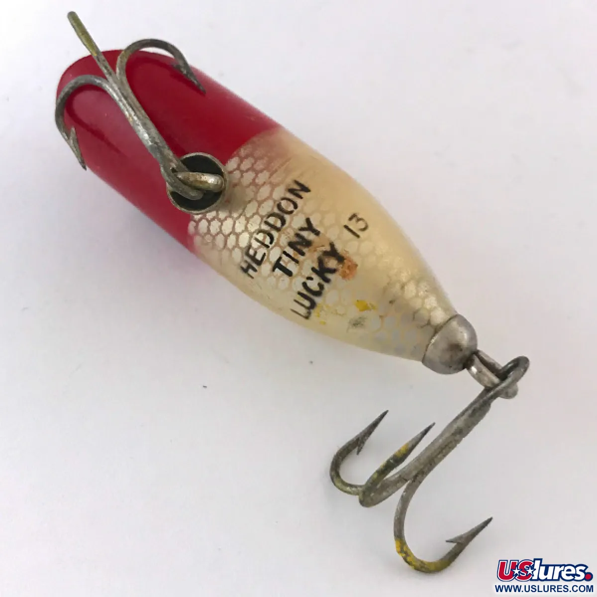 Vintage Heddon Tiny Lucky 13, 3/16oz Red / White fishing lure #4167