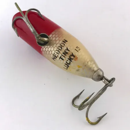 Vintage Heddon Tiny Lucky 13, 3/16oz Red / White fishing lure #4167