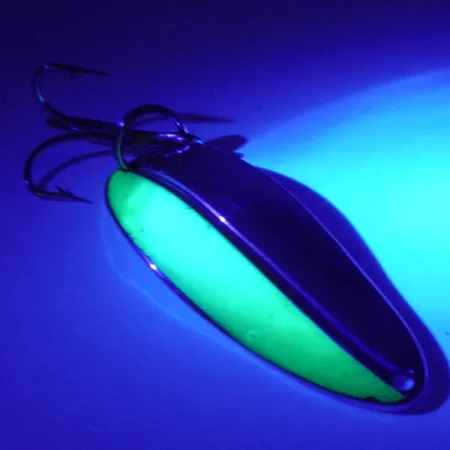 Vintage TODDCO Main liner UV (Glows in UV light), 2/5oz Nickel / Green UV Glow in UV light, Fluorescent fishing spoon #4175