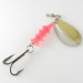 Vintage  Luhr Jensen TEE Spoon, 2/5oz Nickel / Gold / Pink UV Glow in UV light, Fluorescent spinning lure #4177