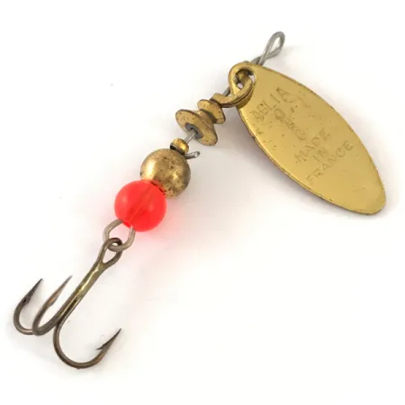 Vintage Mepps Aglia Long 0, 3/32oz Gold / Red spinning lure #4183
