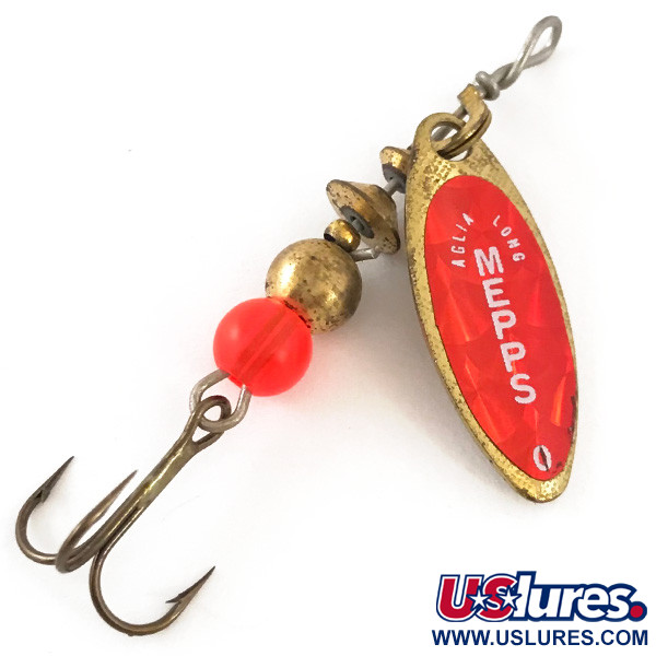Vintage   Mepps Aglia Long 0, 3/32oz Gold / Red spinning lure #4183