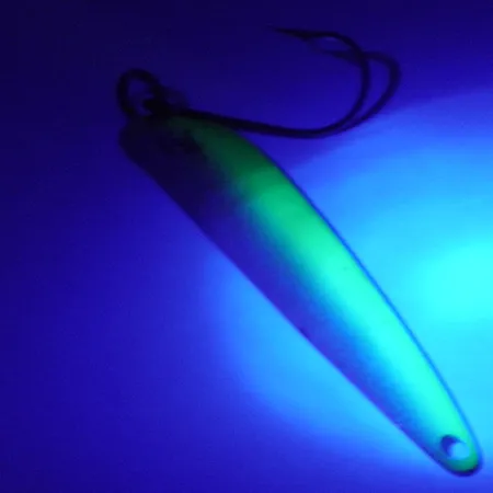 Vintage Eppinger Dardevle JR Flutter Devle 3100 UV, 3/16oz White / Green UV Glow in UV light, Fluorescent fishing spoon #4213