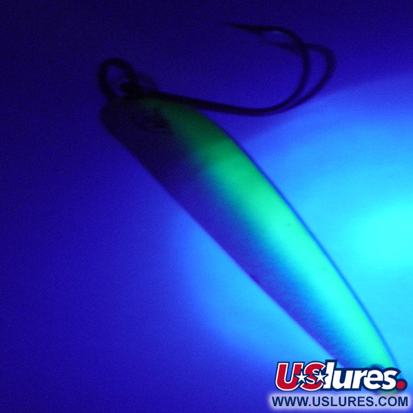 Vintage  Eppinger Dardevle JR Flutter Devle 3100 UV, 3/16oz White / Green UV Glow in UV light, Fluorescent fishing spoon #4213