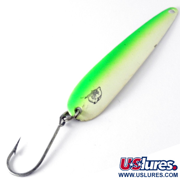 Vintage  Eppinger Dardevle JR Flutter Devle 3100 UV, 3/16oz White / Green UV Glow in UV light, Fluorescent fishing spoon #4213