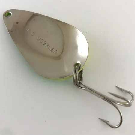 Vintage Acme K.O. Wobbler, 3/4oz Yellow / Green / Nickel fishing spoon #4239