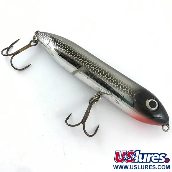 Vintage   Heddon Zara Spook, 2/5oz Black / Silver / Red fishing lure #4277