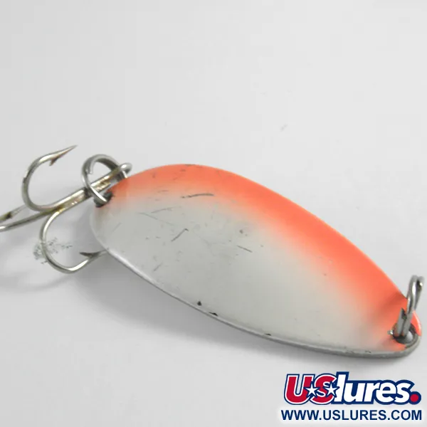 Vintage  Seneca Little Cleo (Hula Girl), 2/3oz White Pearl / Nickel / Red UV Glow in UV light, Fluorescent fishing spoon #4313