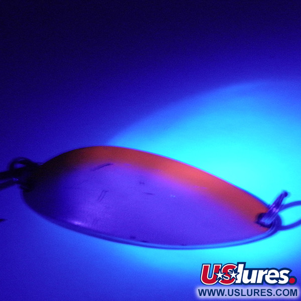 Vintage  Seneca Little Cleo (Hula Girl), 2/3oz White Pearl / Nickel / Red UV Glow in UV light, Fluorescent fishing spoon #4313