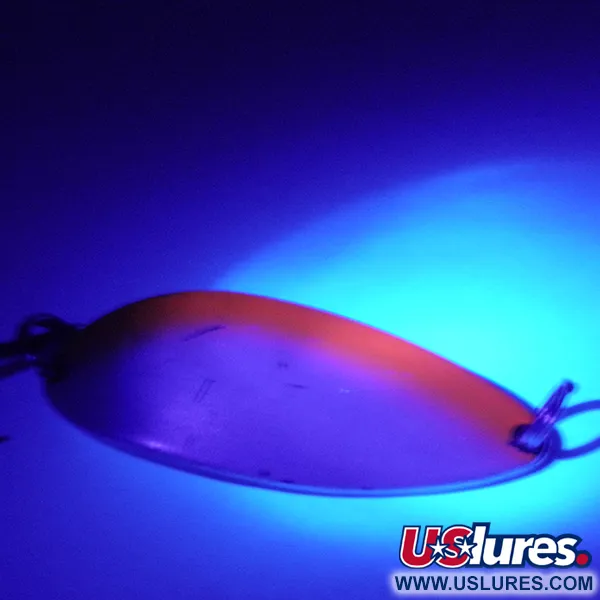Vintage  Seneca Little Cleo (Hula Girl), 2/3oz White Pearl / Nickel / Red UV Glow in UV light, Fluorescent fishing spoon #4313