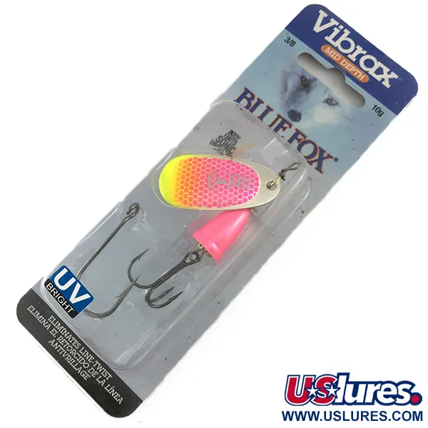 Blue Fox Super Vibrax 4 UV, 1/3oz UV Glow in UV light, Fluorescent spinning lure #4324