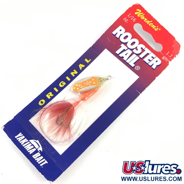  Yakima Bait Worden’s Original Rooster Tail, 1/16oz Gold / Orange spinning lure #4331