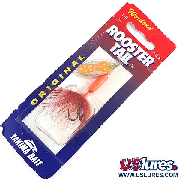  Yakima Bait Worden’s Original Rooster Tail, 1/8oz Gold / Fluorescent Orange spinning lure #4335