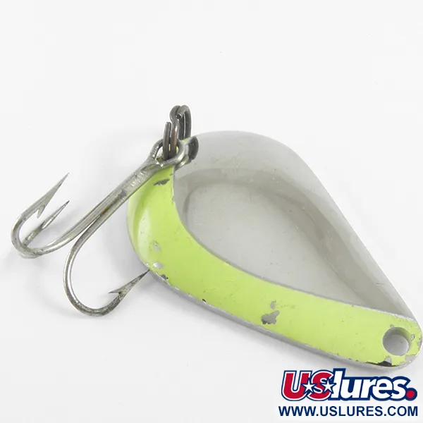 Vintage Acme K.O. Wobbler UV, 1/2oz Nickel / Green fishing spoon #4346