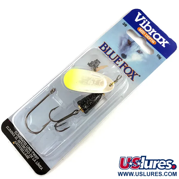 Blue Fox Super Vibrax 4 UV, 1/3oz Nickel / Black / Yellow spinning lure #4367