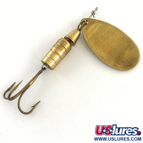 Vintage Mepps 4 Aglia Long Mino, 3/4oz Brass / Red spinning lure #1100