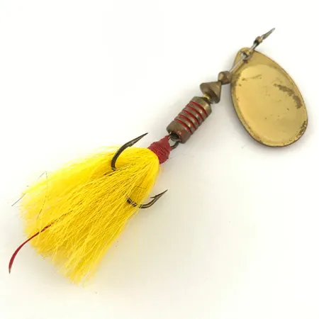 Vintage Mepps Aglia 3 dressed (bucktail), 1/4oz Brass / Fluorescent Orange spinning lure #4422