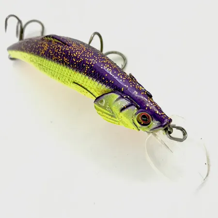 Vintage Matzuo Kinchou Minnow, 1/3oz Chartreuse / purple fishing lure #4458