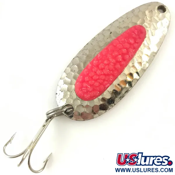 Vintage Blue Fox Pixee UV, 3/4oz Hammered Nickel / Pink fishing spoon #4474
