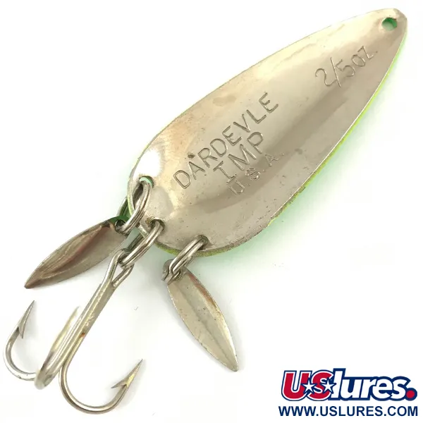 Vintage Eppinger Dardevle Imp Klicker UV, 2/5oz Fluorescent Green UV Glow in UV light, Fluorescent fishing spoon #4481