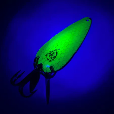 Vintage Eppinger Dardevle Imp Klicker UV, 2/5oz Fluorescent Green UV Glow in UV light, Fluorescent fishing spoon #4481
