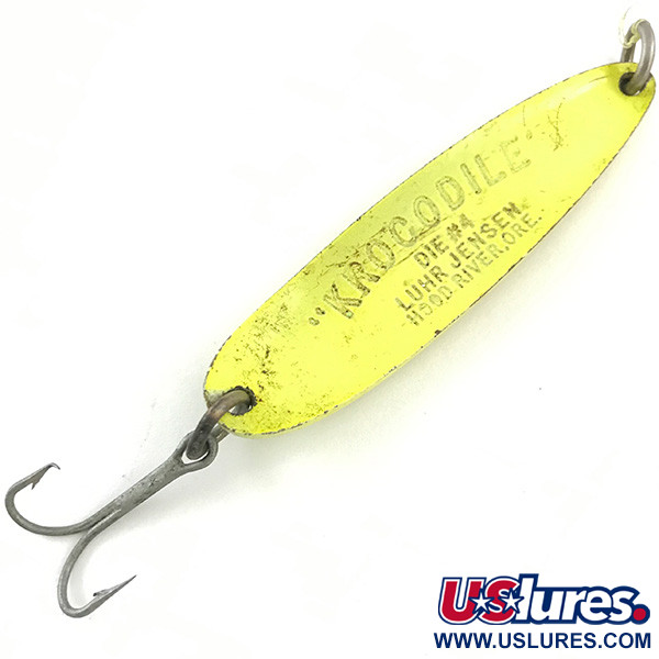 Vintage  Luhr Jensen Krocodile Die #4, 2/3oz Yellow fishing spoon #4502