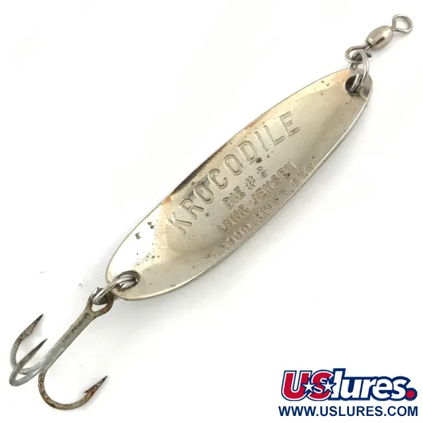 Vintage  Luhr Jensen Krocodile Die #3, 1/2oz Nickel / Blue fishing spoon #4503
