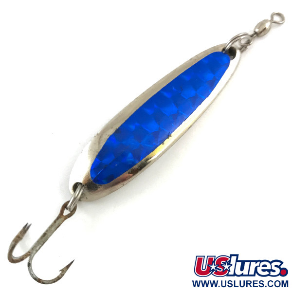 Vintage  Luhr Jensen Krocodile Die #3, 1/2oz Nickel / Blue fishing spoon #4503