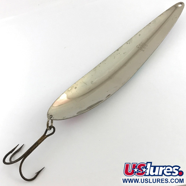 Vintage Lucky Strike Canoe Wobbler, 1 2/3oz White Pearl / Nickel / Red  fishing spoon #4526