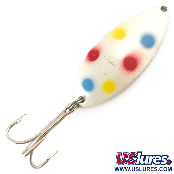 Vintage   Acme Little Cleo, 3/4oz White Pearl / Red / Blue / Yellow / Nickel fishing spoon #4563