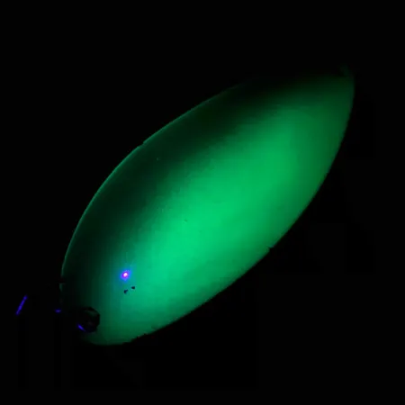 Vintage Acme Little Cleo UV, 3/4oz Yellow / Green / Nickel fishing spoon #4564