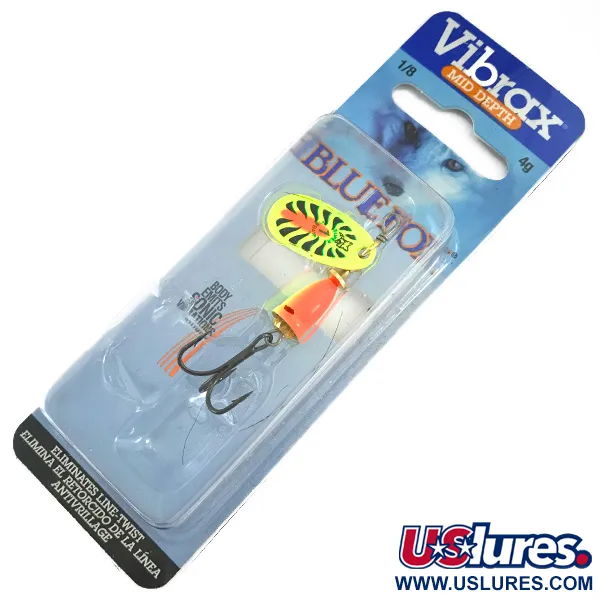 Blue Fox Super Vibrax 1 UV, 1/8oz Fire Tiger spinning lure #4573