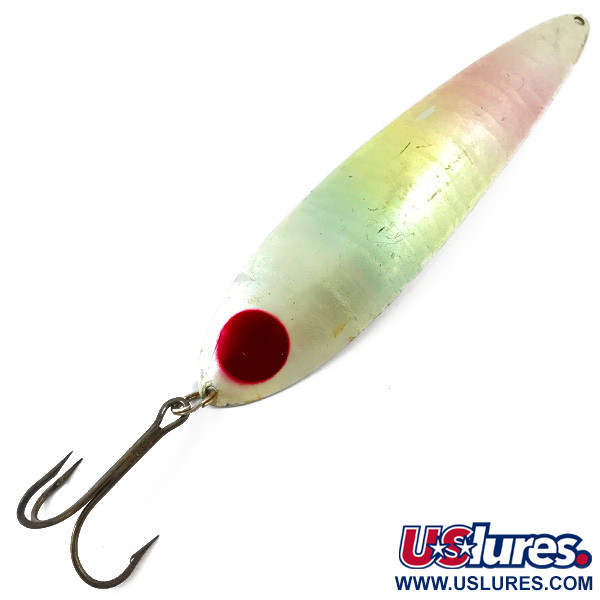 Vintage   Lucky Strike Canoe Wobbler, 1 2/3oz White Pearl / Nickel / Red fishing spoon #4647