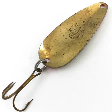 Vintage Rainbow Plastics Pot-O-Gold UV, 2/5oz Hammered Gold / Red fishing spoon #4651
