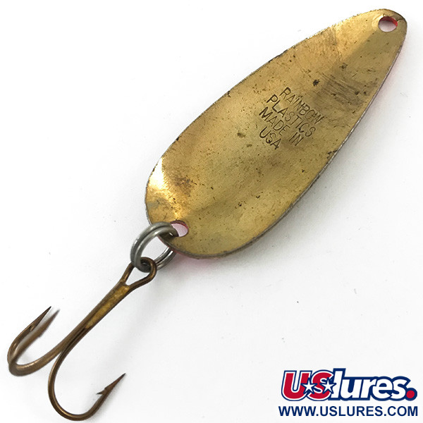 Vintage  Rainbow Plastics Pot-O-Gold UV, 2/5oz Hammered Gold / Red fishing spoon #4651