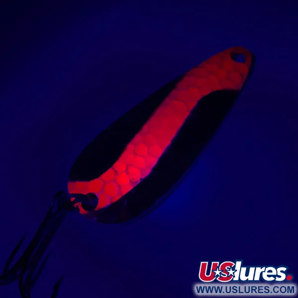 Vintage  Rainbow Plastics Pot-O-Gold UV, 2/5oz Hammered Gold / Red fishing spoon #4651