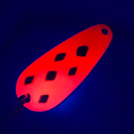 Vintage Blue Fox Tor-P-Do UV, 1/2oz Fluorescent Pink / Nickel UV Glow in UV light, Fluorescent fishing spoon #4687